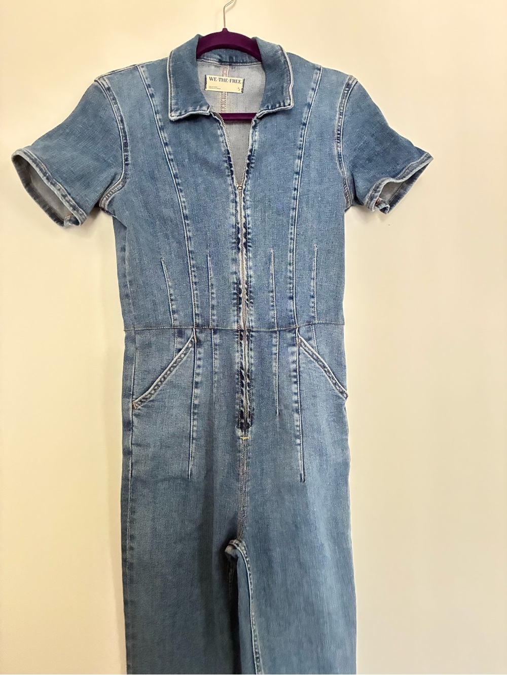 Free People We The Free Jayde Flare Leg Jumpsuit - Blue Denim small - Picture 2 of 7